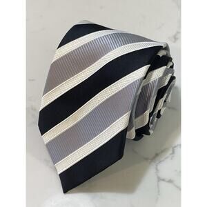 DONALD TRUMP Signature Collection Silk Tie Black Gray Striped Gold Bar 61 x 3.75